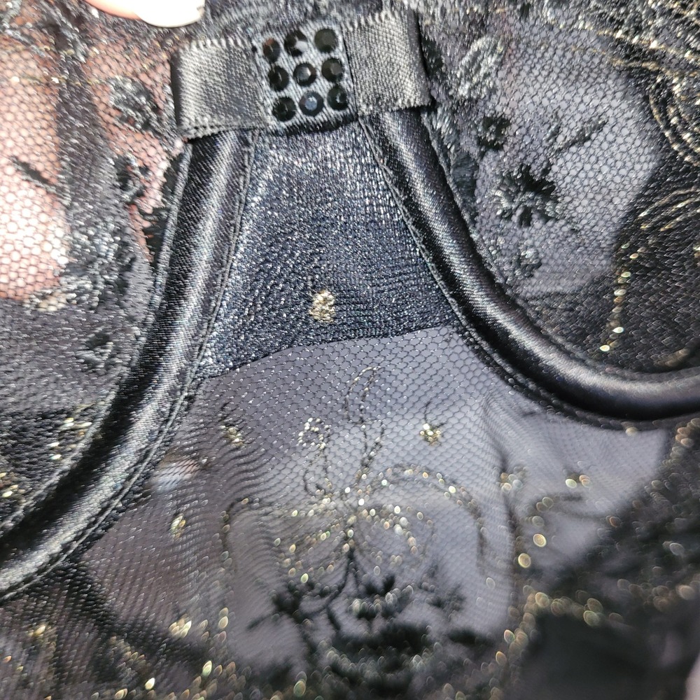 Victoria's Secret Black Gold Floral Embroidered Mesh Underwire Bodysuit S NEW - Picture 2 of 8